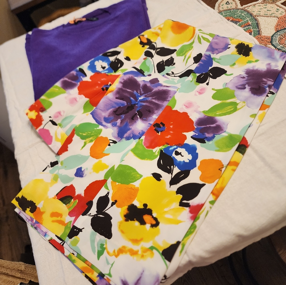 Ralph Lauren Set Floral Multicolor Pants with Purple Sweater